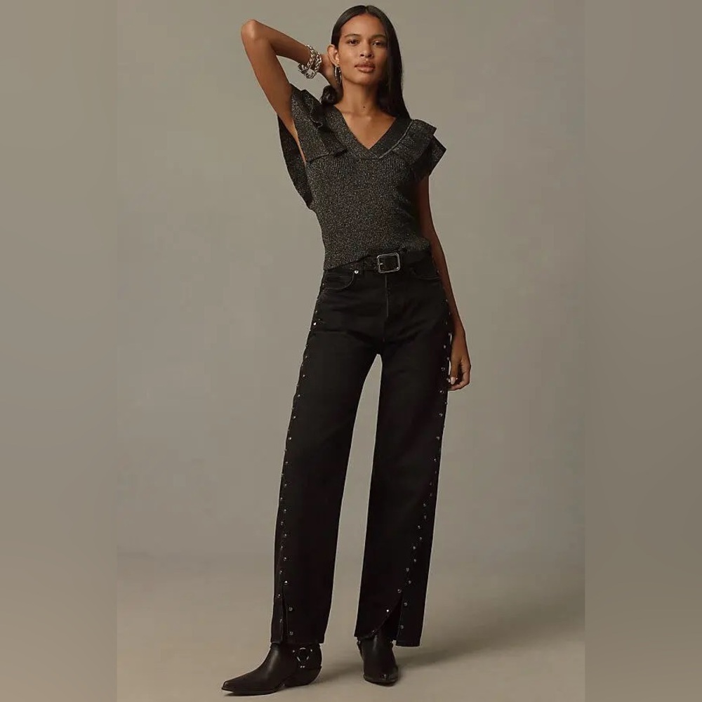 NWT Anthropologie Black Ruffle sleeveless sweater top - Picture 7 of 9